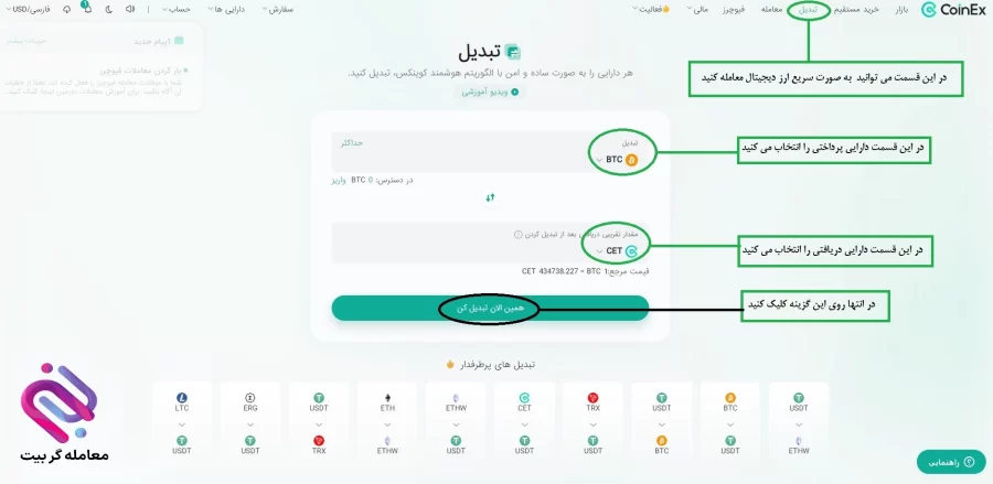 سوآپ در صرافی کوینکس